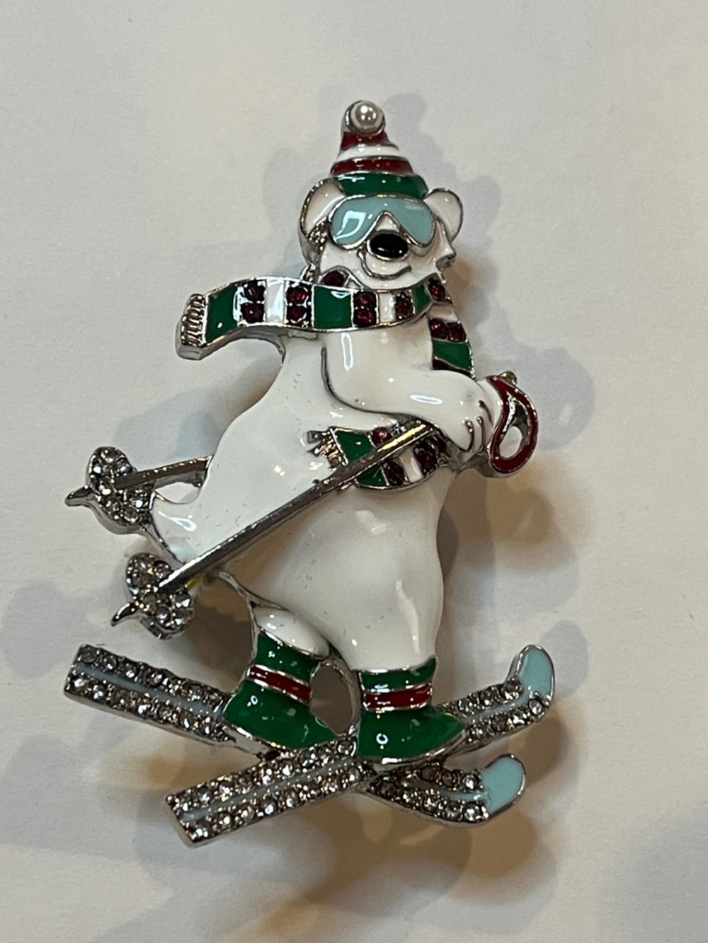 Sking Christmas Bear Brooch NWT
